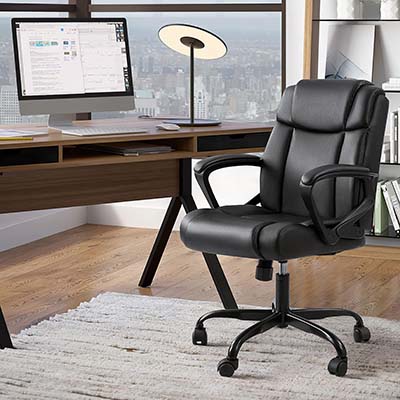 Furmax Mid Back Office Chair Computer Chair PU Leather Executive Desk Chair Swivel Chair with Padded Arms Back Support Weight Bearing