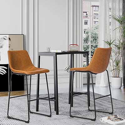 Furmax Bar Stools 29 Inches Bar Height Stools Set of 2, Dining Chairs, PU Leather Bar Chairs with Back, Modern Industrial Armless Stools for Kitchen Island, Bar, Pub (Brown)