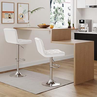 Furmax Bar Stools Modern Pu Leather Swivel Adjustable Hydraulic Bar Stool Square Counter Height Stool Set of 2 (White)