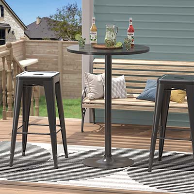 Furmax Bistro Pub Table Round Bar Height Cocktail Table Metal Base MDF Top Obsidian Table with Black Leg 23.8-Inch Top, 39.5-Inch Height (Black)