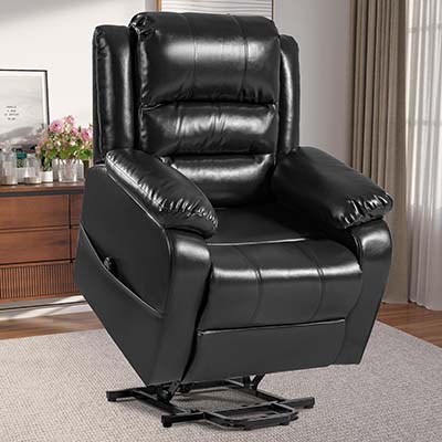 Furmax Power Lift Recliner Chair for Elderly, PU Leather Modern Single Reclining Sofa, Ergonomic Lounge Padded Armchair Home Theater Seat with Lumbar Support for Living Room (Black)