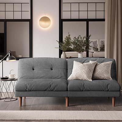 Furmax Futon Sofa Bed Modern Linen Couch Convertible Folding Futon Reclining Sleeper Sofa Couch for Small Space Apartment Loveseat with Adjustable Backrest (Dark Grey)