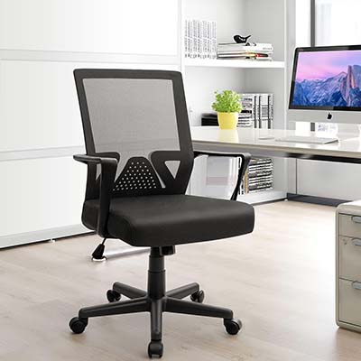 Furmax Office Chair Ergonomic Chair with Lumbar Support, Mid Back Computer Desk Chair Adjustable Height, Mesh Swivel Task Chair Humanized Breathable Chair with Armrests (Black)