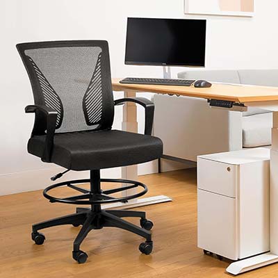 Furmax Drafting Chair Tall Office Chair with Ergonomic Back Drafting Table Chair Adjustable Standing Desk Chair with Footrest Ring and Arms